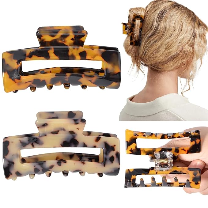 Big Claw Hair Clips 3.3 Inch Tortoise Banana Hair Clips for Women Girls Thin Hair French Design Celluloid Leopard Print Strong Hold Hair Clips for Thick Hair