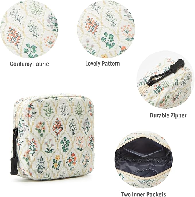 Small Makeup Bag for Purse,Mini Cosmetics Bag cute Zipper corduroy Cosmetic Pouch Storage Pouch Travel Toiletry Organizer for Women Girls(Multi-Plants)