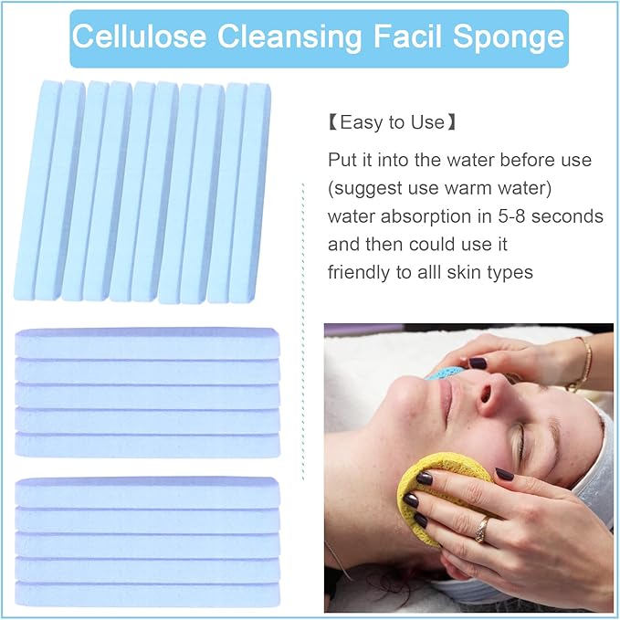 120 Count Compressed Facial Sponges, Face Cleansing Sponge for Estheticians Compress Exfoliating Spa Wash Round Makeup Removal Pads for Women(Blue)