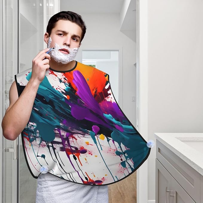 Purple Rose And Skull Print Beard Bib Shaving Apron, Beard Hair Trimming Cape Gift For Dad