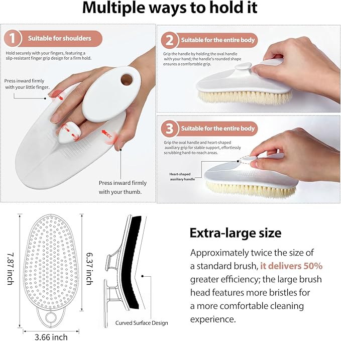 Extra-Large Body Bath Brush with Ergonomic Curved Design,Soft-Medium Bristles for Gentle Exfoliation & Full-Body Cleansing,Comfortable Short Handle Shower Brush for Men & Women