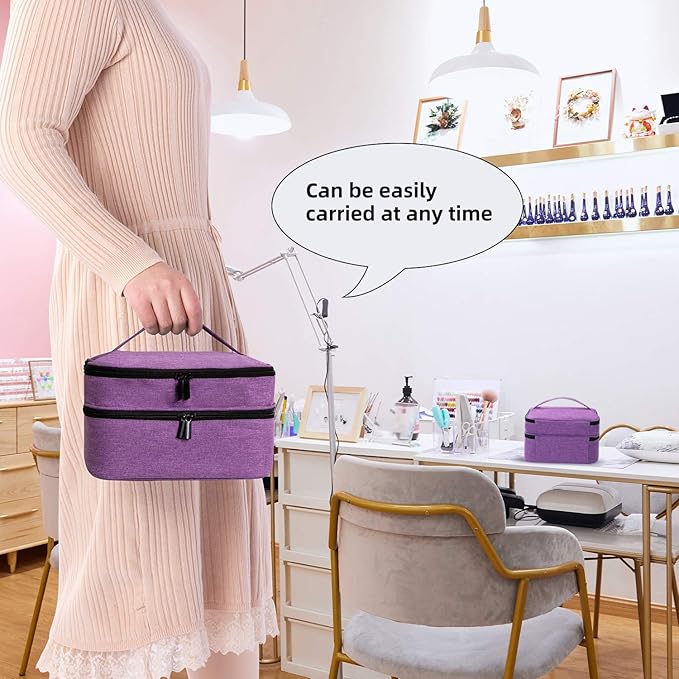 Travel Nail Polish Organizer Double Layer Carrying Case for Fingernail Polish, Holds 30 Bottles (15ml) with Dividers Portable Large Storage Case for Gel Nail Polish, purple (BAG ONLY)