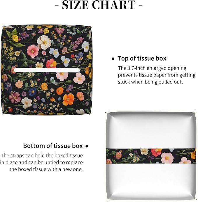 Spring Florals Herbs Tissue Box Cover Vintage Flowers Square Leather Tissue Holder Decorative Facial Tissue Cube Paper Cover Case Organizer for Bathroom Night Stands Desk Tabletop Home