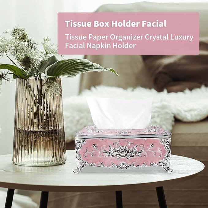 Geesatis Tissue Box Cover, Rectangle Tissue Box Holder, Rectangular Napkin Facial Tissues Holder for Bathroom Toilet Bedroom Living Room Table Desk Office Dresser, 1 Pcs Pink 9.05''x4.93''x3.74''