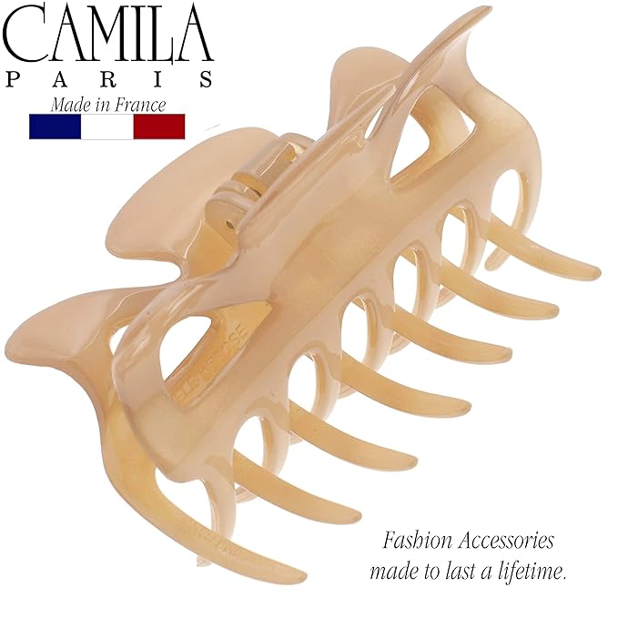Camila Paris CP3048 French Hair Clip for Women, 3.5 inch Beige for Thick Volume Hair, Girls Hair Claw Clips Jaw, Durable Styling Hair Accessories for Women, Strong Hold No Slip Grip, Made in France