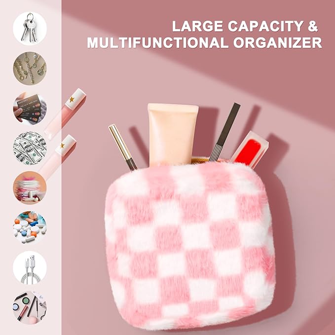 Sanitary Napkin Storage Bag, Zipper Period Bag, Checkered Portable Menstrual Pad Bag Panty Liners, Tampon Storage Pouch for Women Ladies Daily Use Storage Purse Travel
