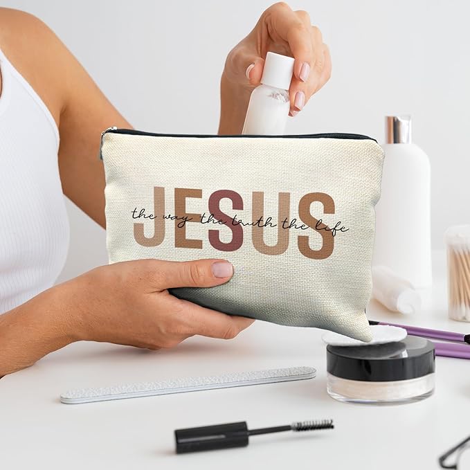 Bible Gift Makeup Bag for Women, Christian Jesus Cosmetic Pouch, Jesus Gifts for Women, Faith Based Gifts Zipper Pouch