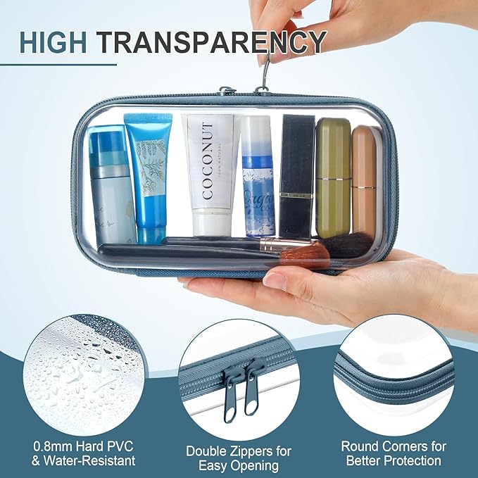 Hoolerry 4 Pcs Hard Clear Zipper Case Makeup Bags Plastic Zipper Pouch Transparent Storage Box Containers for Cosmetics, Snacks, Building Blocks, Puzzles(Clear,7.5 x 3.9 x 2 in,Morandi)