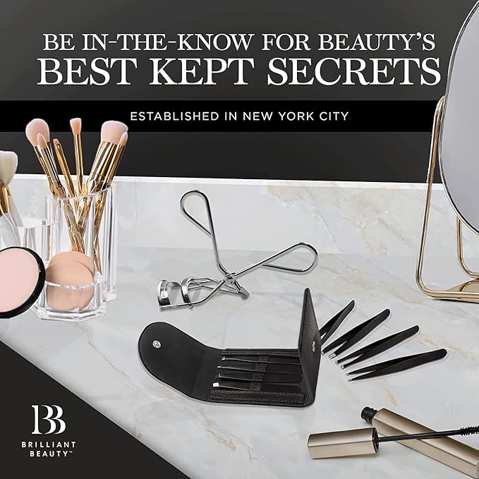 Brilliant Beauty Eyelash Curler with Satin Bag and Refill Pads - Award Winning - No Pinching, Just Dramatically Curled Eyelashes and Lash Line in Seconds - Get Gorgeous Eye Lashes Now (Platinum)