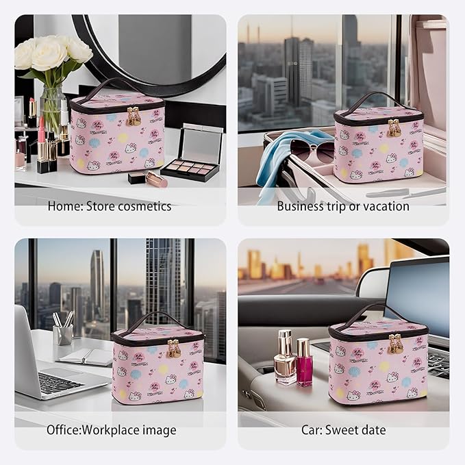 AmBealla Cosmetic Bag Large Makeup Bags Pink Travel Case with Makeup Brush Holder,Cosmetic Organizer for Women,Toiletry Bag for Skincare&Beauty Tools Sweet Cute for Girls