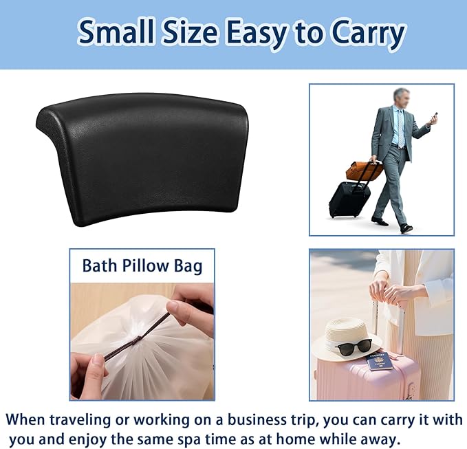 Bath Pillow, Bath Pillows for Tub with Head, Neck and Shoulder Support, Ergonomic Waterproof Bathtub Pillow with Strong Non-Slip Suction Cups, Relaxing Spa, Hot Tubs, Bathroom Essentials Black