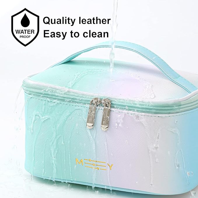 Meiyuuo Makeup Bag Large Cosmetic Bags for Women Girls Cute Travel Zipper Pouch Toiletry Organizer for Beauty Essentials Waterproof (Gradient Rainbow Green)
