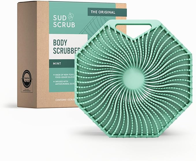 Sud Scrub® Antimicrobial Silicone Body Scrubber, Exfoliating Body Scrubber for Sensitive Skin, Eco Friendly Shower Scrubber for Body, Silicone Body Brush for Showering, Mint