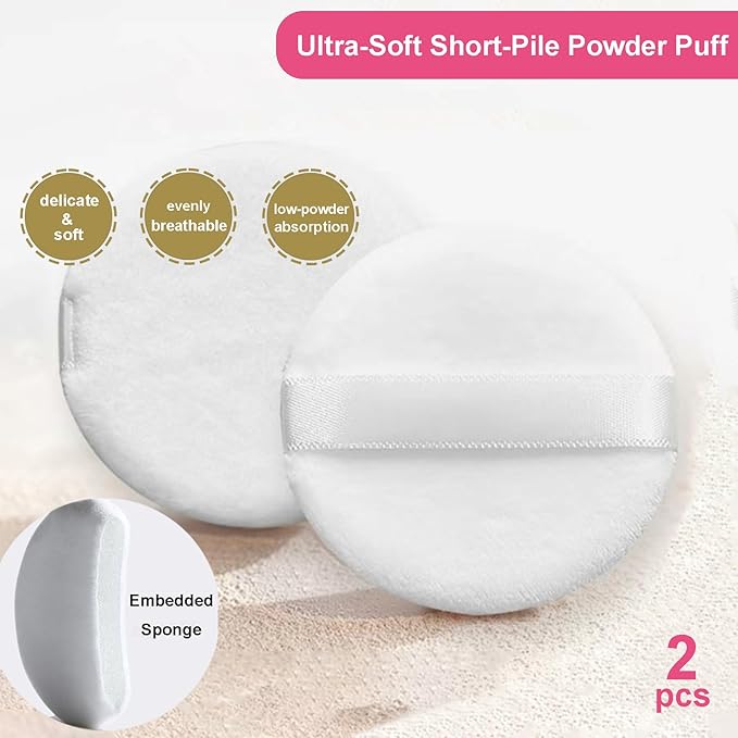 5 Pieces Large Body Powder Puff and Powder Container, Crystal Case for Dust Puff, Powder applicator with Box for Face and Body (Clear, Butterfly)
