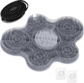 Upgrade Silicone Shower Foot Scrubber Mat & Silicone Bath Brush Set, Large Wall-Mounted Back Scrubber Back Washer to Clean, Exfoliate and Massage Without Bending(Gray+Soft Brush)