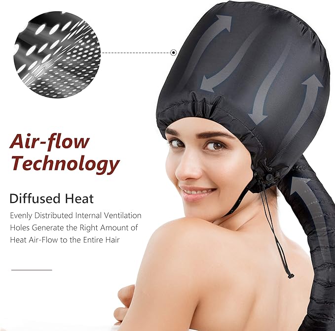 Hair Dryer Bonnet Accessories Adjustable Portable Hooded Hair Dryer for Hair Styling, Hair Color, Hair Condition and More - Black