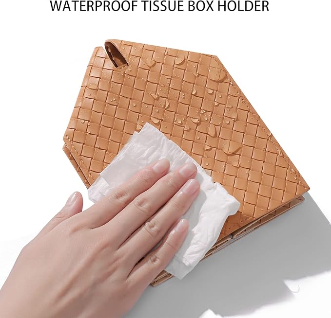 zoocatia Tissue Box Cover PU Leather Tissue Holder Square Facial Tissue Case Facial Paper Organizer Dispenser for Bathroom, Vanity Countertop, Tabletop, Car, Khaki