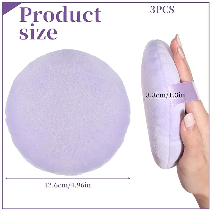 3 Pcs Large Body Powder Puff, 5 Inch Soft Velour Dusting Powder Puff, Washable Reusable for Face Cleaning, Makeup & Loose, Bath Powders, Foundation Blending