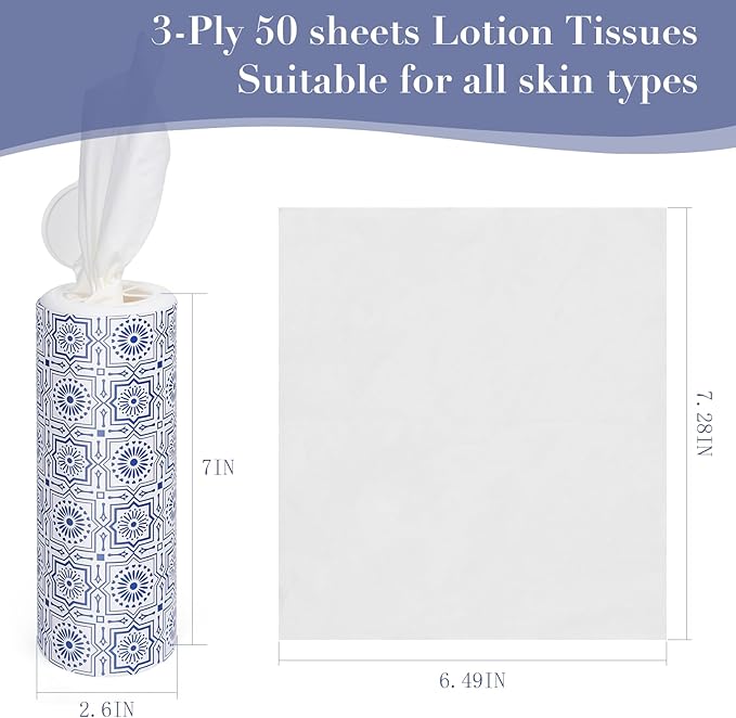 Car Tissue Holder,Facial Tissues Bulk,Travel Tissues, 4 Tubes Tissues with Lotion, Round Tissue Box for Car tissues Cylinder(200 Sheets,3-ply)