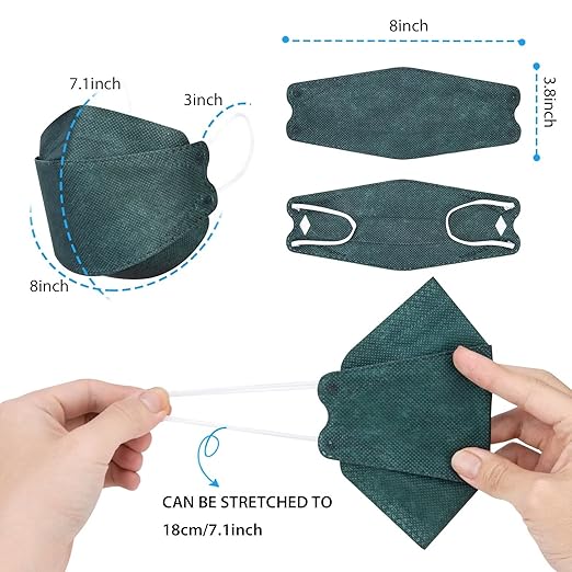 Borje KN95 Face Masks for Adults 50 Pack, 5-Ply Emerald Green Disposable Face Mask Against PM 2.5 Smoke & Dust, Filtration Efficiency 95%