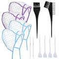 Bewudy 12 Pcs 4 Sets of Highlight Cap with Hooks, Hair Highlighting Caps, Highlight Hair Coloring Frosting Dye Kit for Salon Hair Dyeing Hairdressing (2 Purple + 2 Blue)