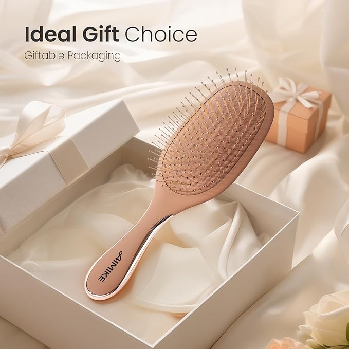 AIMIKE Mocha Mousse Detangler Brush, Pain-Free Detangling Brush with Ultra-Soft FlexGlide Bristles, Effortlessly Remove Knots & Reduce Hair Breakage, Wet Dry Paddle Brush for Women Thin Fine Hair