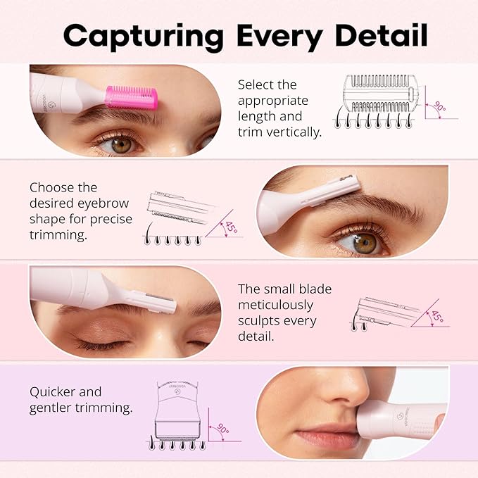 VG VOGCREST Women's Eyebrow Trimmer & Facial Hair Remover, 2 in 1, Double Rotating Blades, Safe, Painless, Hypoallergenic, Rechargeable, USB Charging