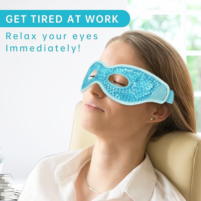 2 PCS Ice Eye Mask Reusable Ice Pack Hot/Cold Compress Gel Cooling Mask for Puffiness/Dark Circles/Headaches/Migraines/Stress Relief (Blue)
