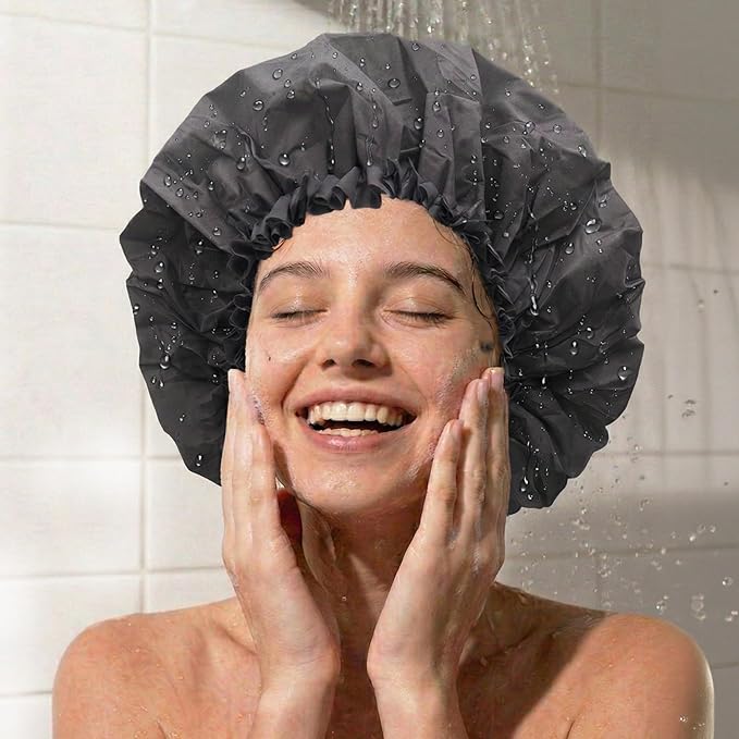 DONNA Super Jumbo Shower Cap – Comfortable Elastic Band, 100% Waterproof Hair Cap for Long Hair, Braids & Thick Styles, Reusable Big Shower Cap for Women, Keeps Hair Dry & Protected, PINK