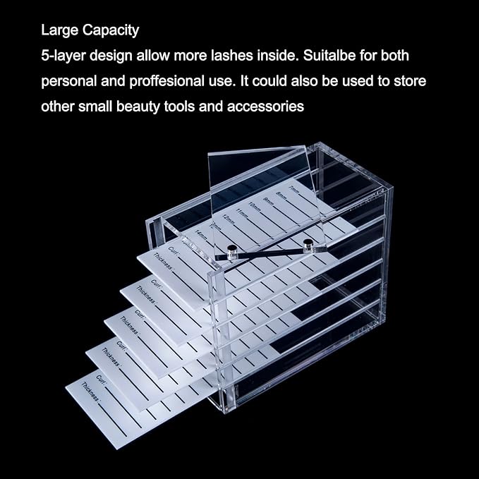 Lash Organizers and Storage, Upgraded Design Lash Tray for Lash Extensions with magnet cover, Clear Small Acrylic 5-Layer Transparent Lash Tiles for Lash Extension