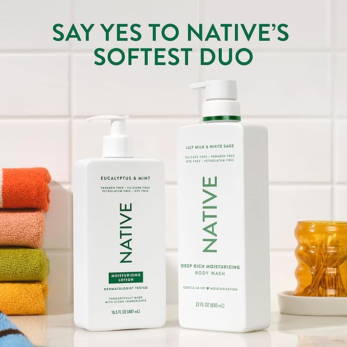 Native Body Lotion Contains Naturally Derived Plant-Based Moisturizers for Women and Men | Restores Dry Skin, Eucalyptus & Mint, 16.5 fl oz