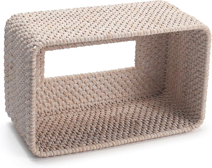 YANGQIHOME Rattan Tissue Box Cover, Rectangle Wicker Tissue Box Holder, Boho Facial Tissue Holder for Living Room, Bathroom, Kitchen, Bedroom, 10.2 x 6.2 x 5.3 inch, Whitewash