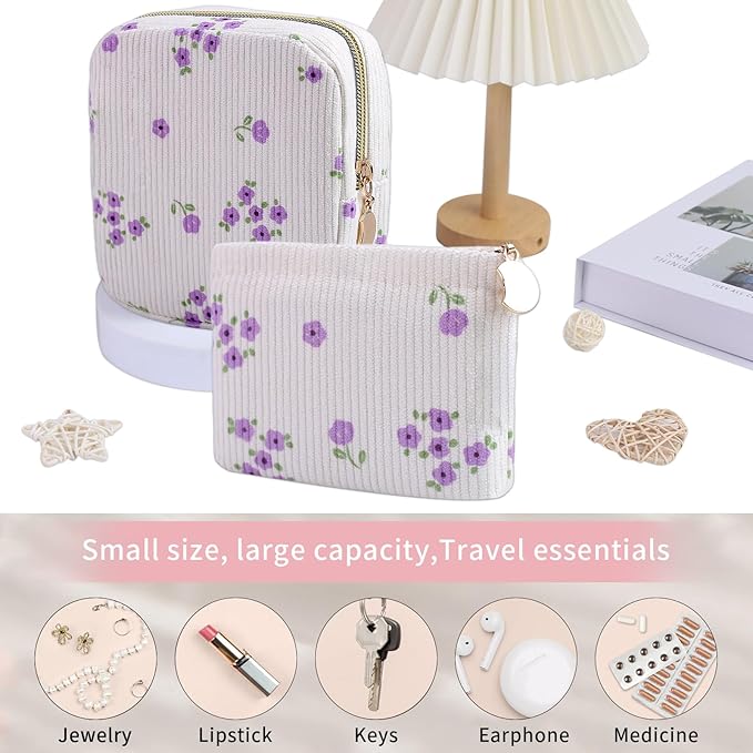 2-Pack Period Bag for Women Girls, Portable Corduroy Sanitary Napkin Storage Bag Period Pouch Small Discreet Menstrual Pouch, Sanitary Pads Bag Period Kits Tampons Holder for First Period