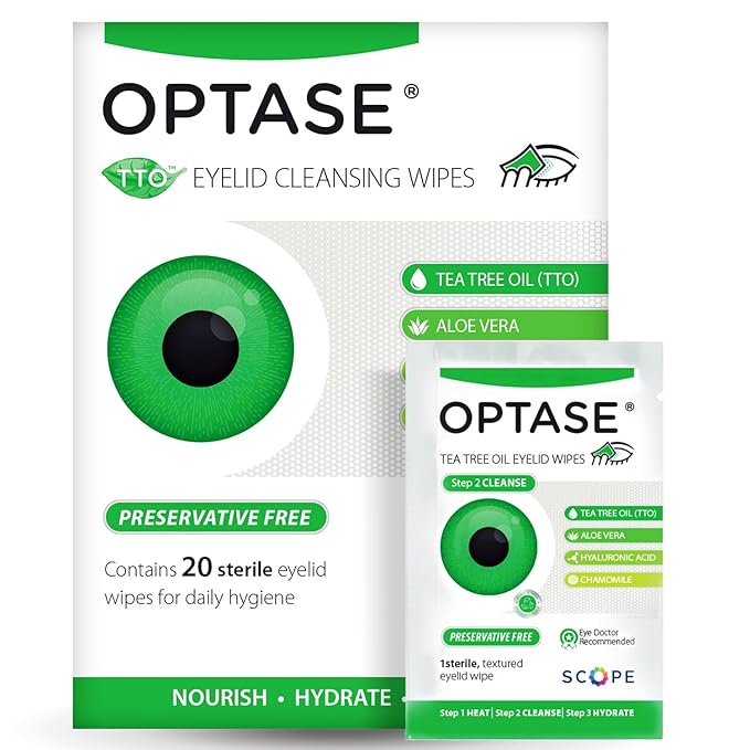 OPTASE TTO Eyelid Cleansing Wipes, 20 Count – Individually Wrapped Tea Tree Oil Eyelid Wipes – Preservative-Free Formula for Daily Use – Eye Doctor Recommended Tea Tree Eye Lid Cleanser