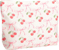 Cute Cherry Makeup Pouch for Women Small Make Up Bag for Purse Zipper Initial Makeup Cosmetic Bags Pouches for Purse Aesthetic Travel Toiletry Bags, Pink Cherries Bows