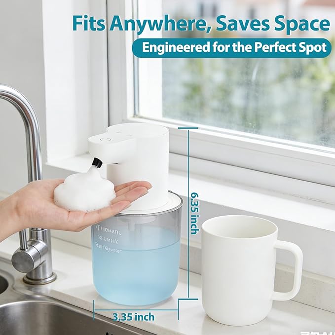 Automatic Foaming Soap Dispenser for Bathroom: 4-Level Adjustable Countertop/Wall Mount Hand Soap Dispenser, 13.5oz/400ml Type-C Rechargeable – Suitable for Kitchen, Bathroom, Office, Hotel (White)