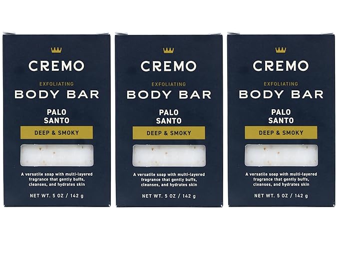Cremo Exfoliating Body Bars Palo Santo (Reserve Collection) - A Combination of Lava Rock and Oat Kernel Gently Polishes While Shea Butter Leaves Your Skin Feeling Smooth and Healthy (Pack of 3)