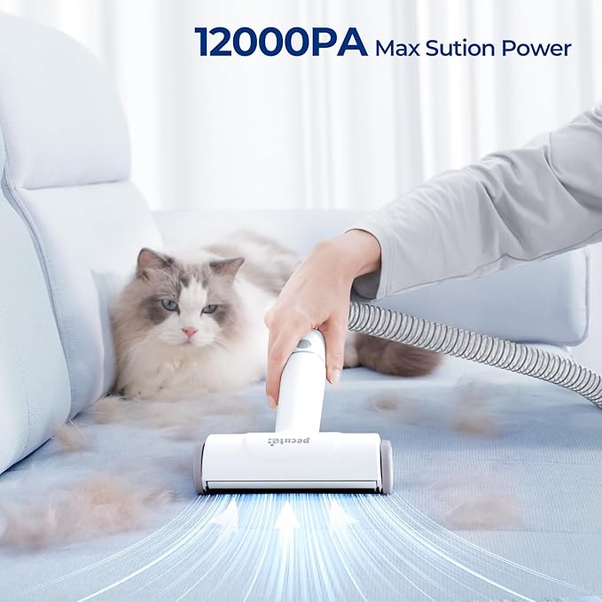Pecute Dog Grooming Vacuum for Heavy Shedding, Quiet(55dB) 4-in-1 Pet Grooming Kit for Nervous Dogs & Cats, 12000Pa Dog Vacuum Brush for Shedding with Clipper, 1.5L Dust Cup, Home Grooming & Cleaning