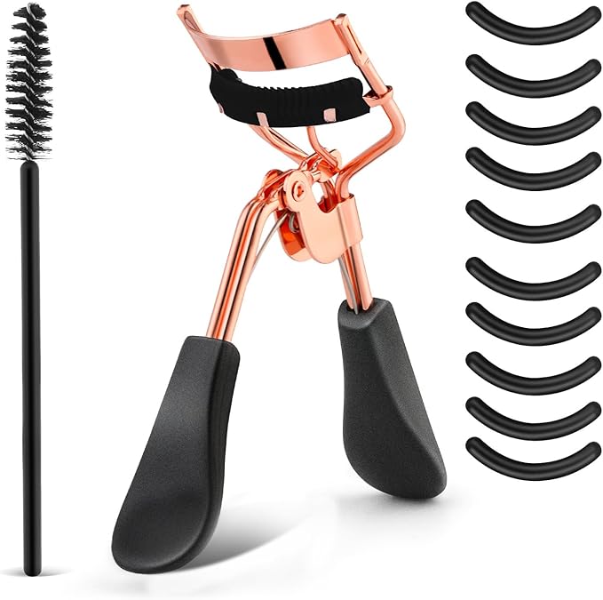 Eyelash Curler Kit Metal Eye Lashes Curler，Professional Makeup Tool with Built-in Comb Eye with 10 Replacement Refill Pads Get Dramatically Curled Eyelashes for Women Girl (Rose Gold)