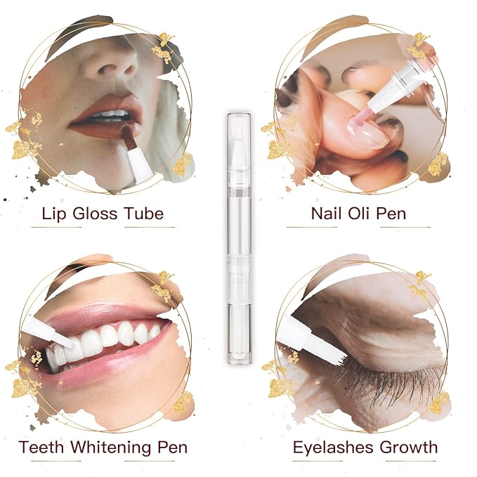 40 Pieces 3 ml Empty Cuticle Oil Pen Containers, Empty Nail Oil Pen Containers, Transparent Twist Pens with Brush Tip, Cosmetic Lip Gloss Containers, with 3 Stickers