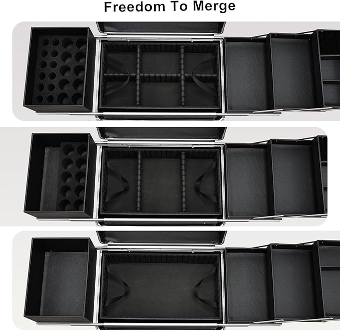 Stagiant Rolling Makeup Train Case Large Storage Cosmetic Trolley 4 Tray with Sliding Rail Removable Middle Layer with Key Swivel Wheels Salon Barber Case Traveling Cart Trunk