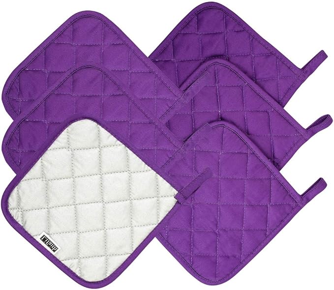 6 Pack Potholders Kitchen Pot Holders Set,Cotton Pot Holders for Kitchen 7 inch hot Pads,Heat Resistant Hot Pads for Cooking and Baking Grape