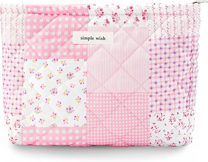 Floral Makeup Bag Large Cotton Quilted Cosmetic Makeup Bag Organizer, Cottagecore Aesthetic Portable Pouch Purse Toiletry Bag for Women Girls Travel accessories