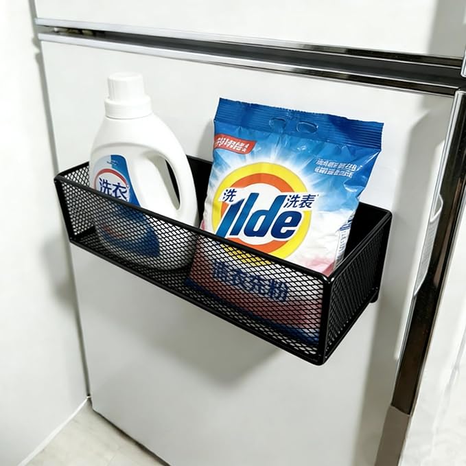 Magnetic Basket Organizer Holder for Fridge，Magnetic Shelf for Washing Machine， Magnetic Mesh Basket, Black Rectangular Steel Shelf Organizer, 10.43 x 4.92 x 3.15 Inches (Black , 1 pack)