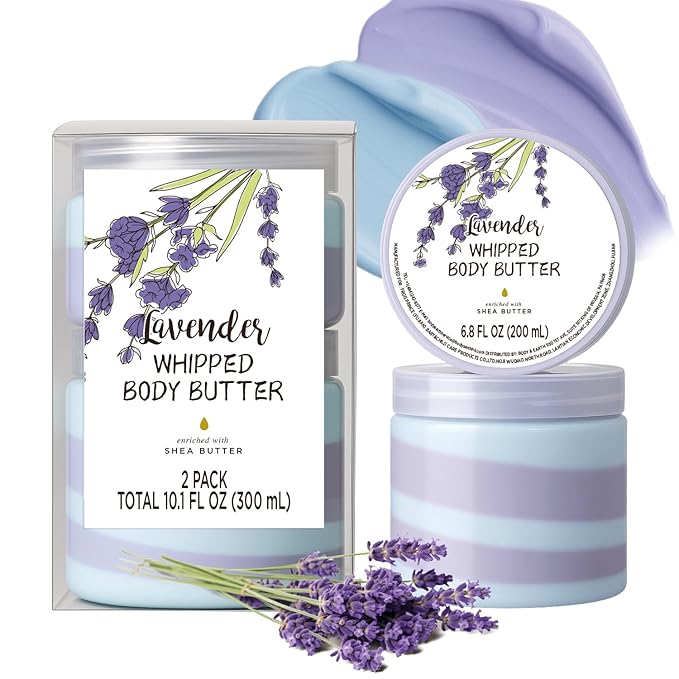 Lavender Whipped Body Butter, Shea Body Butter for Wome Dry Skin, Natural Lavendera Lotion for Body Moisturizer-Deep Moisturizing and Softening-3.4 floz+6.8 floz(100ml+200ml)