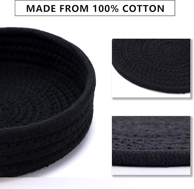 Coga Trivets for Dishes, Pots and Pans, 7 Inch Hot Pads 5 Pcs with Storage Basket for Countertops, Pot Holders for Kitchen, Cotton Table Protector Hot Mats Heat Resistant (Black)