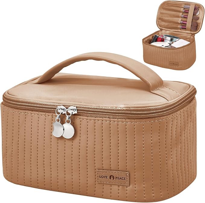 Makeup Bag Travel Cosmetic Bag, Large Capacity Makeup Organizer Bag and Storage, Portable PU Leather Pouch Toiletry Bag Make up Organizer, Cosmetic Bags for Women