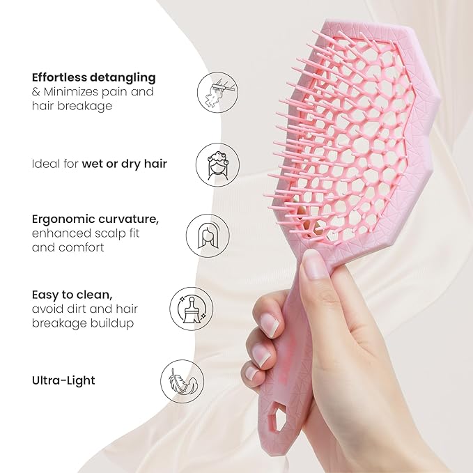 AIMIKE Glacier Detangling Brush, Pain-Free Detangler Brush for Curly Hair Wet & Dry Use, Glide Through Tangles with Ease, Vented Hairbrush for Women's 2c to 4c Curls, Pink