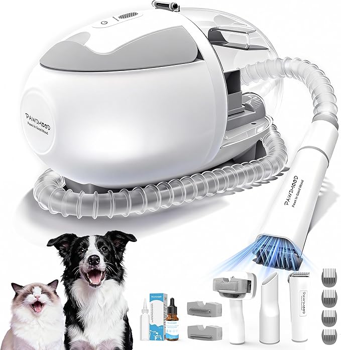 Dog Grooming Vacuum with 2L Dust Cup & 13000Pa Suction, 5-in-1 Low Noise Pet Grooming Kit with Clipper & Steam Brush for Shedding, Dog Vacuum for Dogs and Cats (Grey)