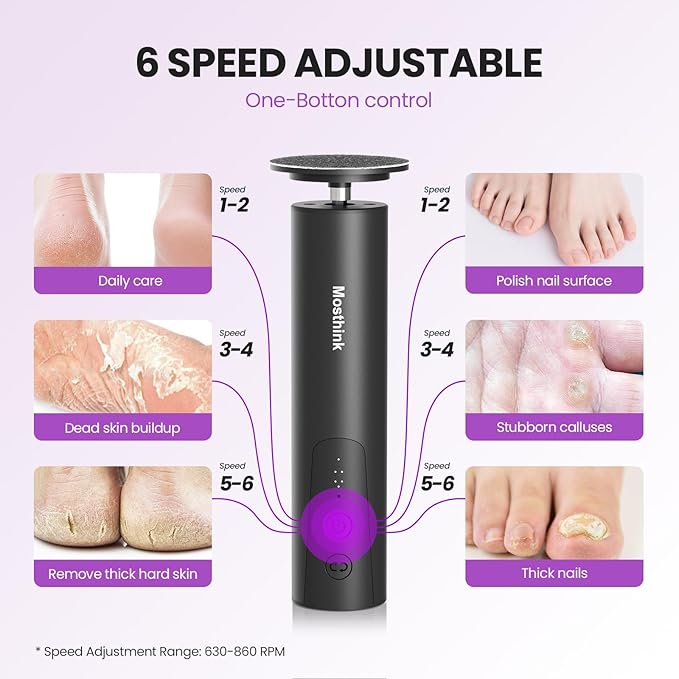 Electric Foot Callus Remover, 2 in 1 | 6 Speed Adjustable Foot File Nail Grinder with Sandpaper Disks, Professional Sander Pedicure Tool for Feet Dead Skin, Self Care Gifts for Women Mom Lover Friends